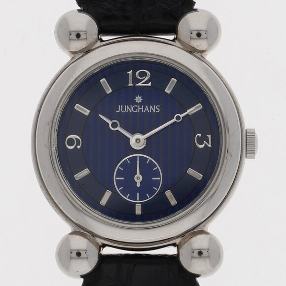 WATCH JUNGHANS JY-707L round blue SS/leather QZ - Picture 1 of 6